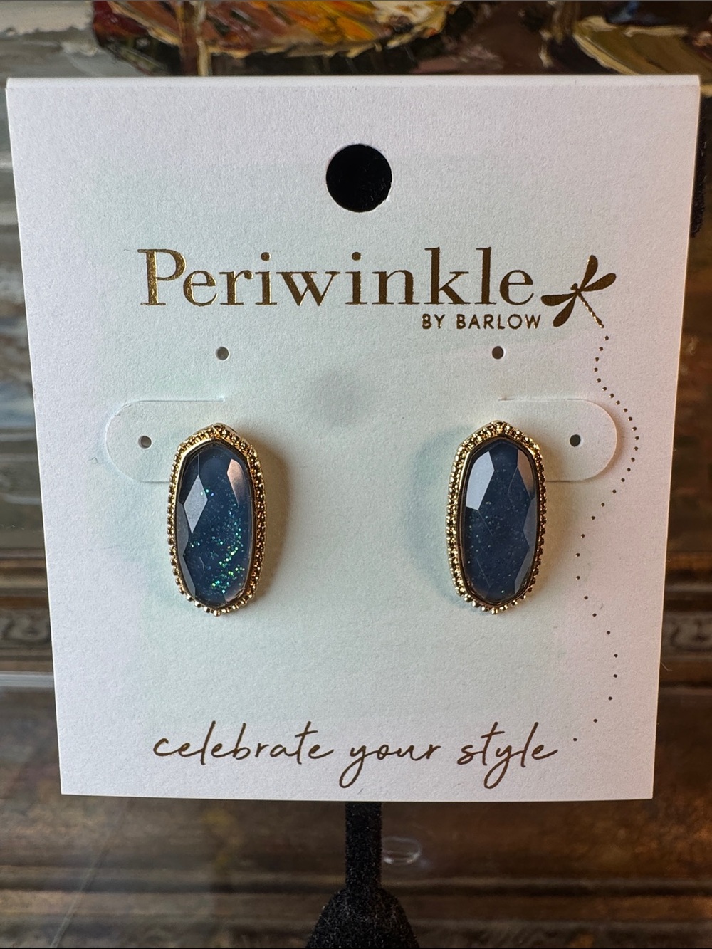 0443-Periwinkle by Barlow Gold-Trimmed Dark Blue Faceted Stud Earrings